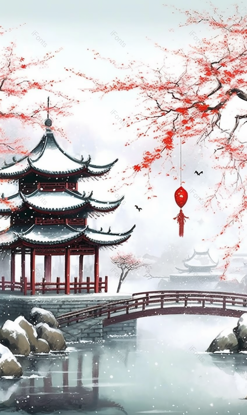 中国风雪天古亭飞鹤水墨画,插画/手绘图,插画/手绘图库,插画/手绘图下载,插画/手绘